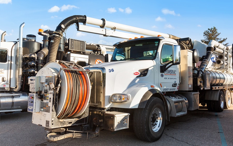 a truck is parked in a parking lot